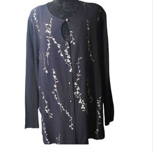 Expose Vintage Blouse With Metallic Floral Print Size 22 Navy Blue/Black
